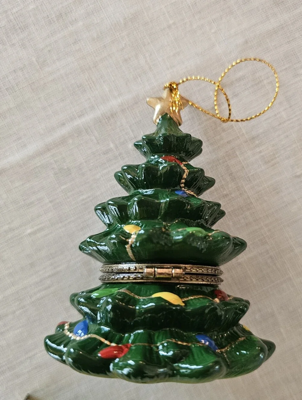 Vintage Christmas Tree Hinged Trinket Box Porcelain Ornament -New In Box